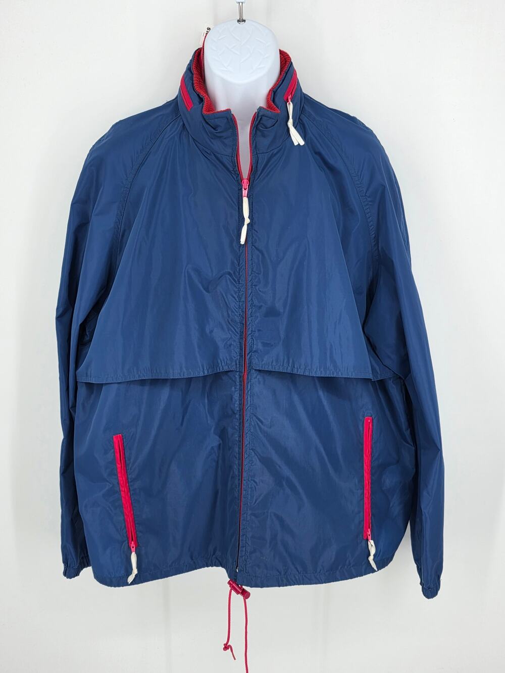 Woolrich Vintage Windbreaker Jacket Blue Red Full Zip Mesh Lined Men Size L